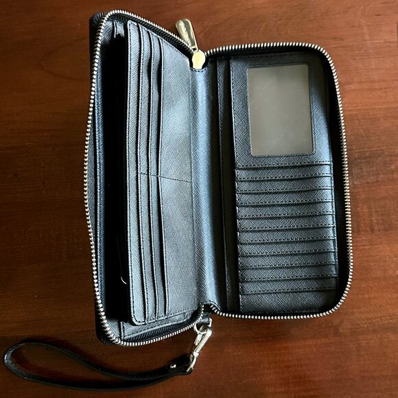 Michael Kors Large Jet Set Continental Multifunction Wallet Wristlet Black/Gray - Picture 3 of 8